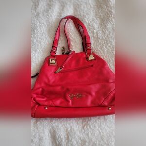 Bold Red Leather Shoulder Bag with Gold Hardware